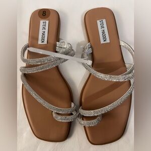 Steve Madden Women’s Silver Rhinestone Summer Comfy Sandals, Size 8M, New